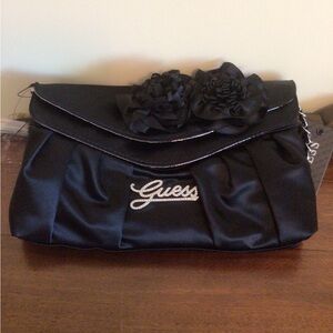 Guess Black Satin Crossbody Bag with Floral Details